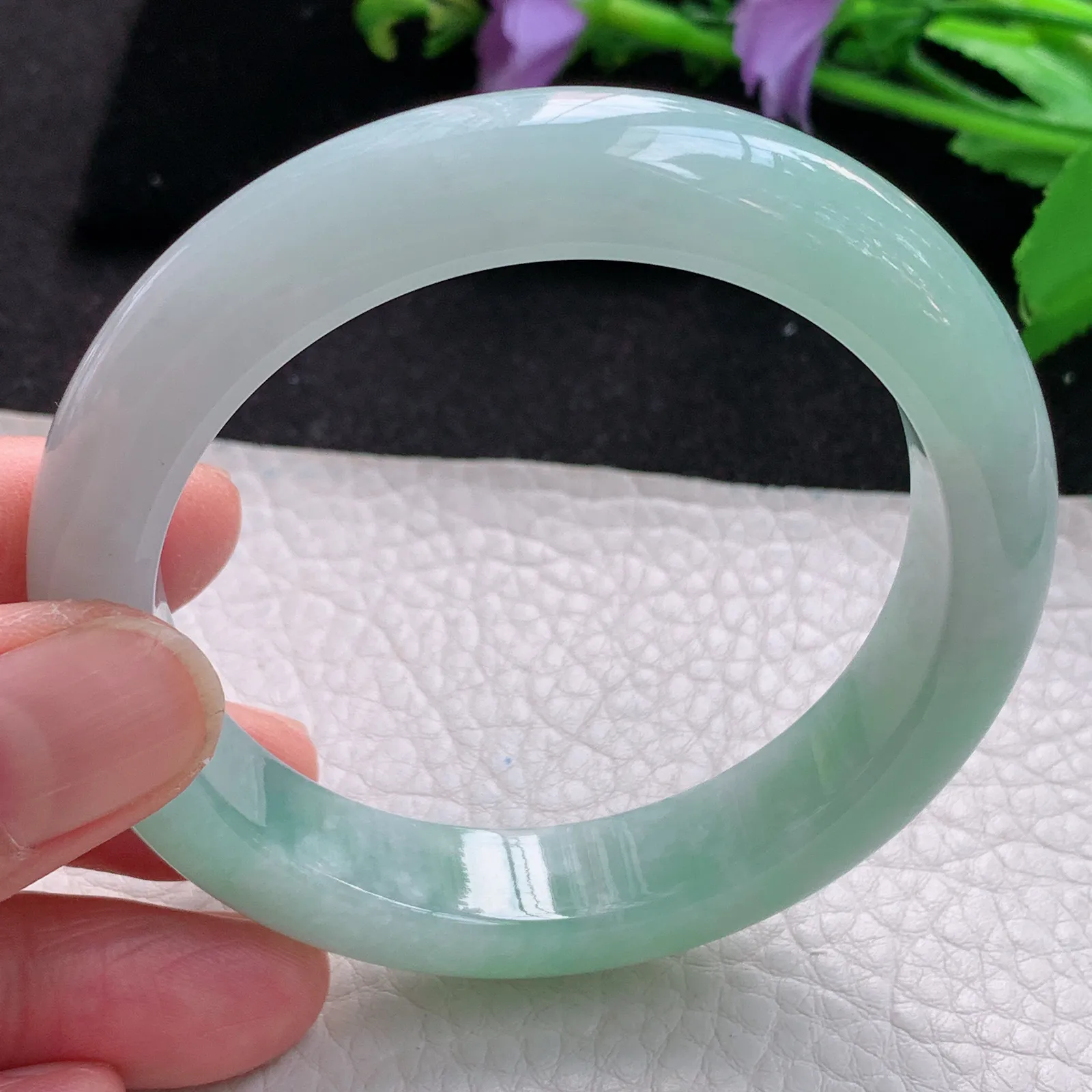 z自然光55.3*12.3*9平安镯 缅甸翡翠玉手镯清新甜美宽边玉手环