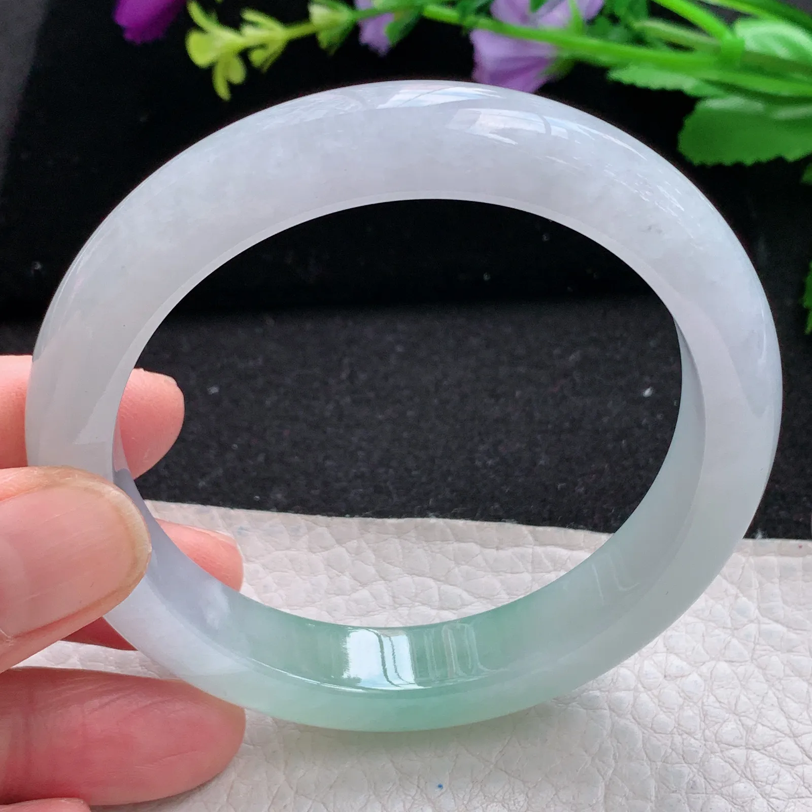 xh自然光58.5*11.8*8.6平安镯 缅甸翡翠a货玉手镯冰胶清爽水灵宽边玉手环