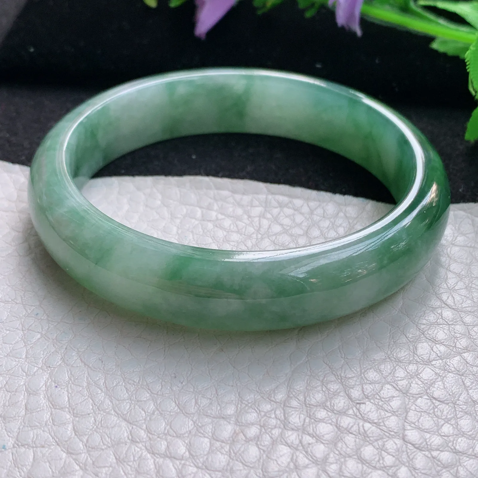 z自然光59*13*7.5平安镯 缅甸翡翠a货玉手镯冰润韵味浓郁宽边玉手环
