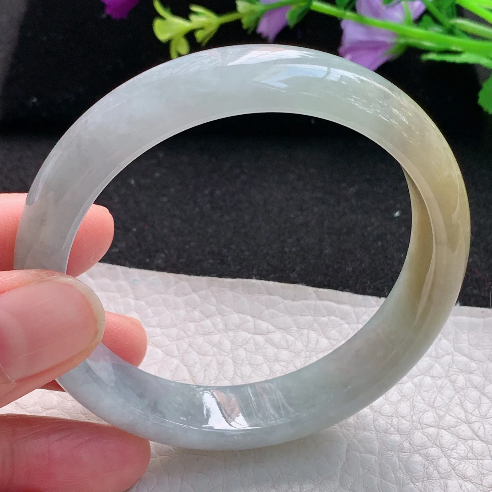 js自然光58*13.5*7.6平安镯 缅甸翡翠玉手镯冰双彩清爽宽边玉手环