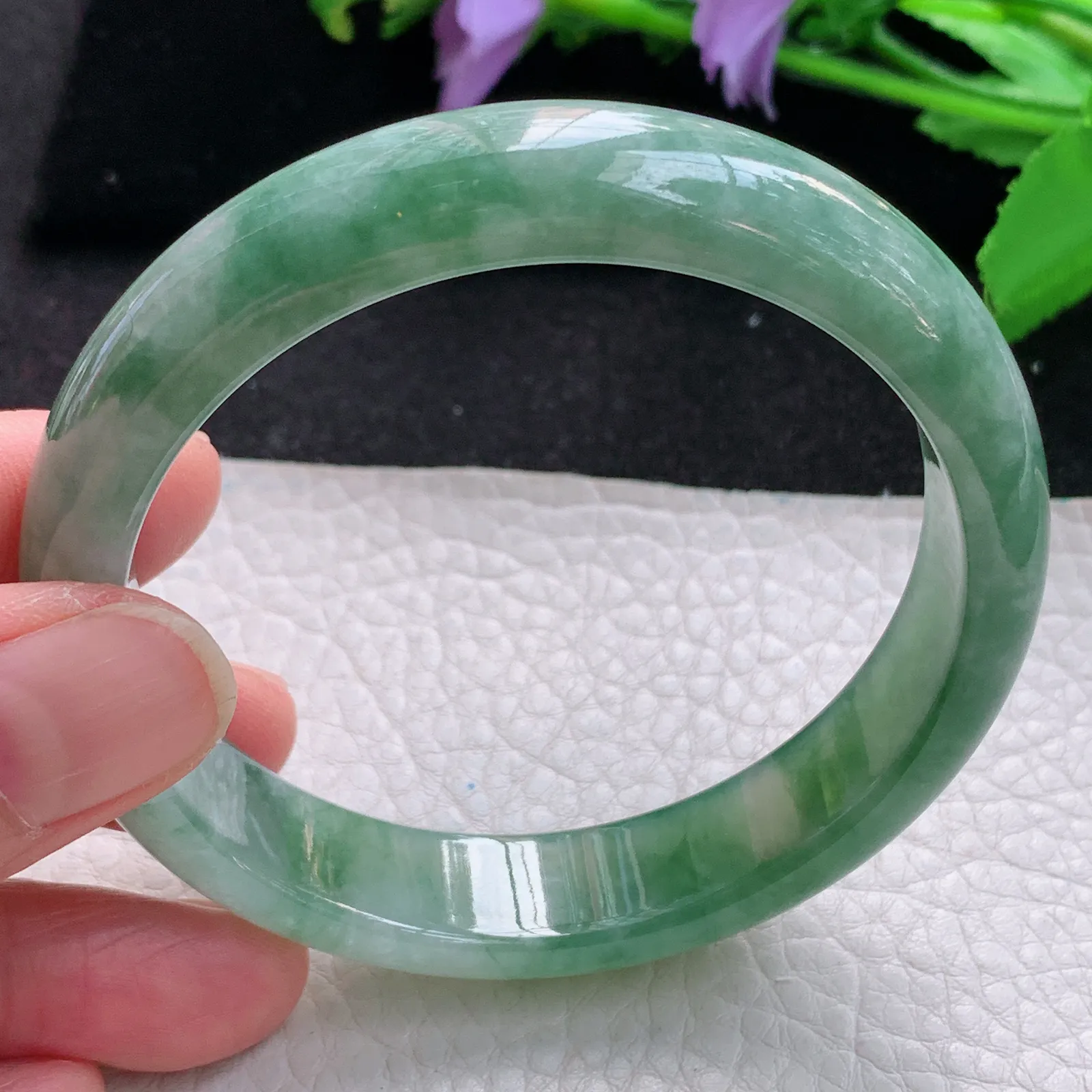 z自然光59*13*7.5平安镯 缅甸翡翠a货玉手镯冰润韵味浓郁宽边玉手环