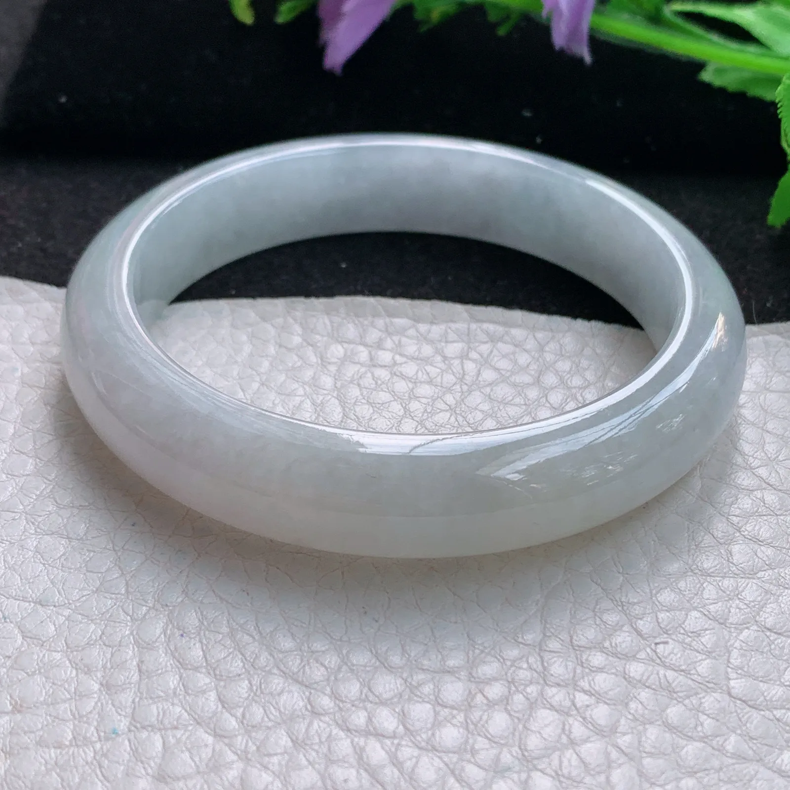 z自然光58.5*12.3*8.6平安镯 缅甸翡翠玉手镯白月光水润宽边玉手环