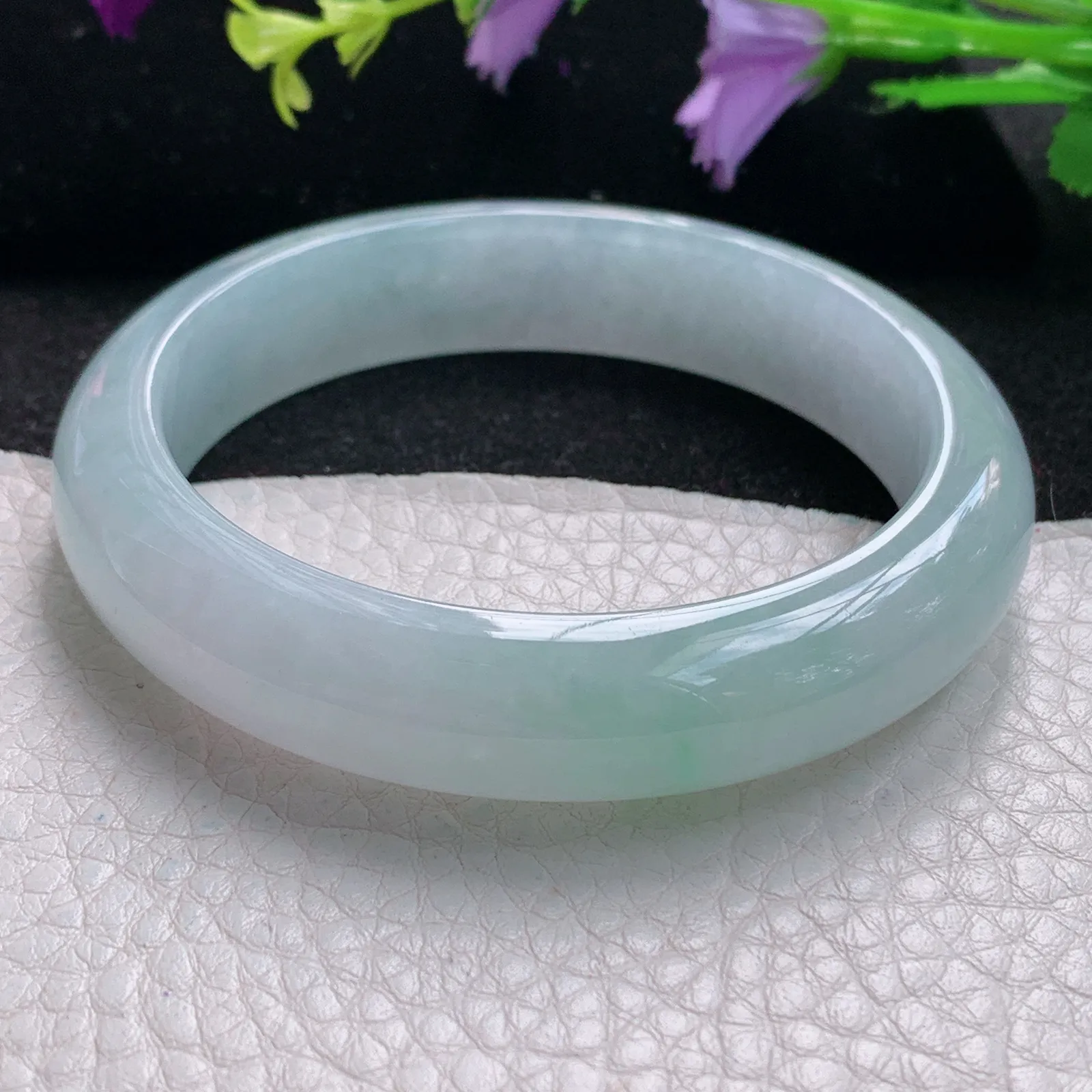 r自然光56.5*13*8.3平安镯 缅甸翡翠玉手镯冰胶蓝韵高档宽边玉手环 美人镯