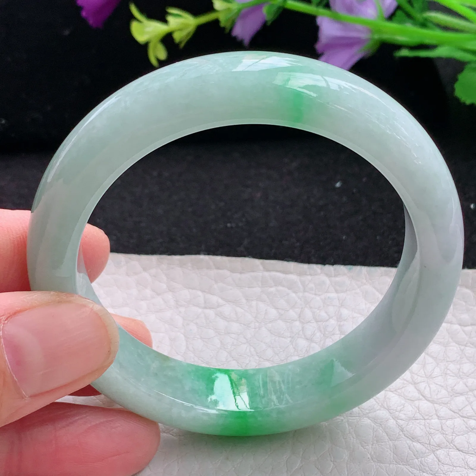 mq自然光53*12.8*8平安镯 缅甸翡翠玉手镯水润三彩厚装玉手环