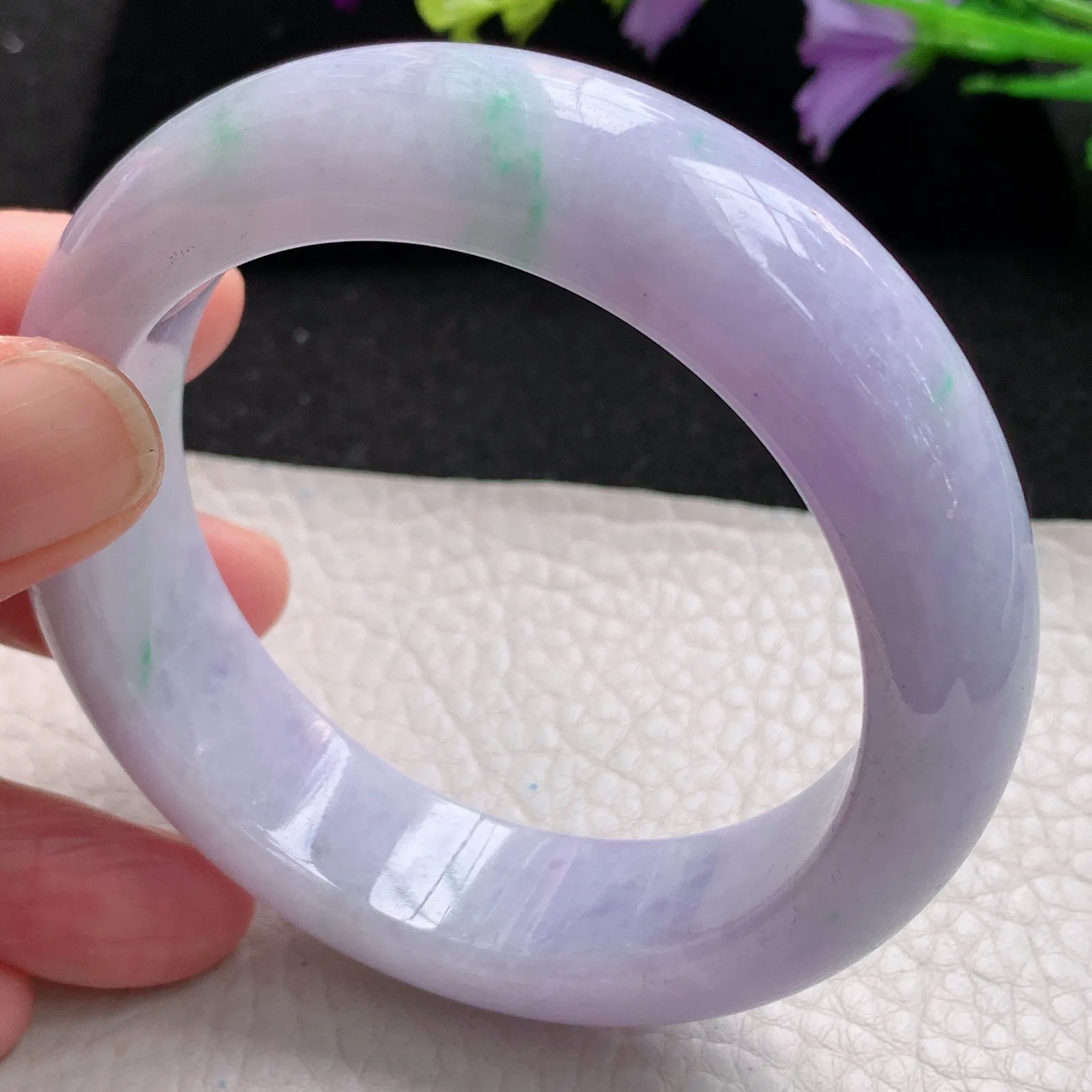 mq自然光57*16.3*9.5轮胎镯 缅甸翡翠玉手镯春带彩梦幻厚装宽边玉手环 平安镯