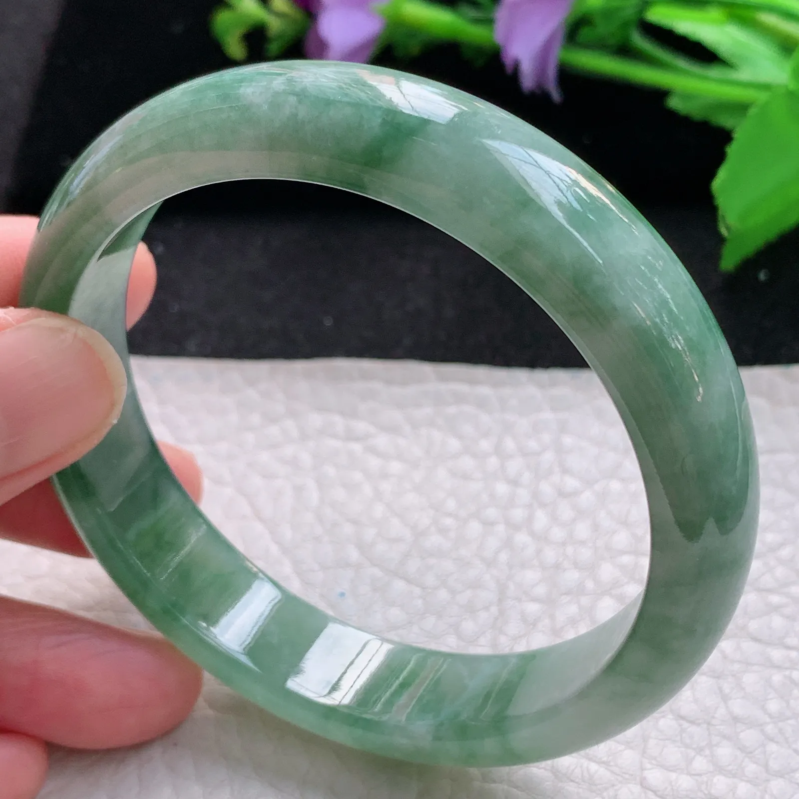 z自然光59*13*7.5平安镯 缅甸翡翠a货玉手镯冰润韵味浓郁宽边玉手环