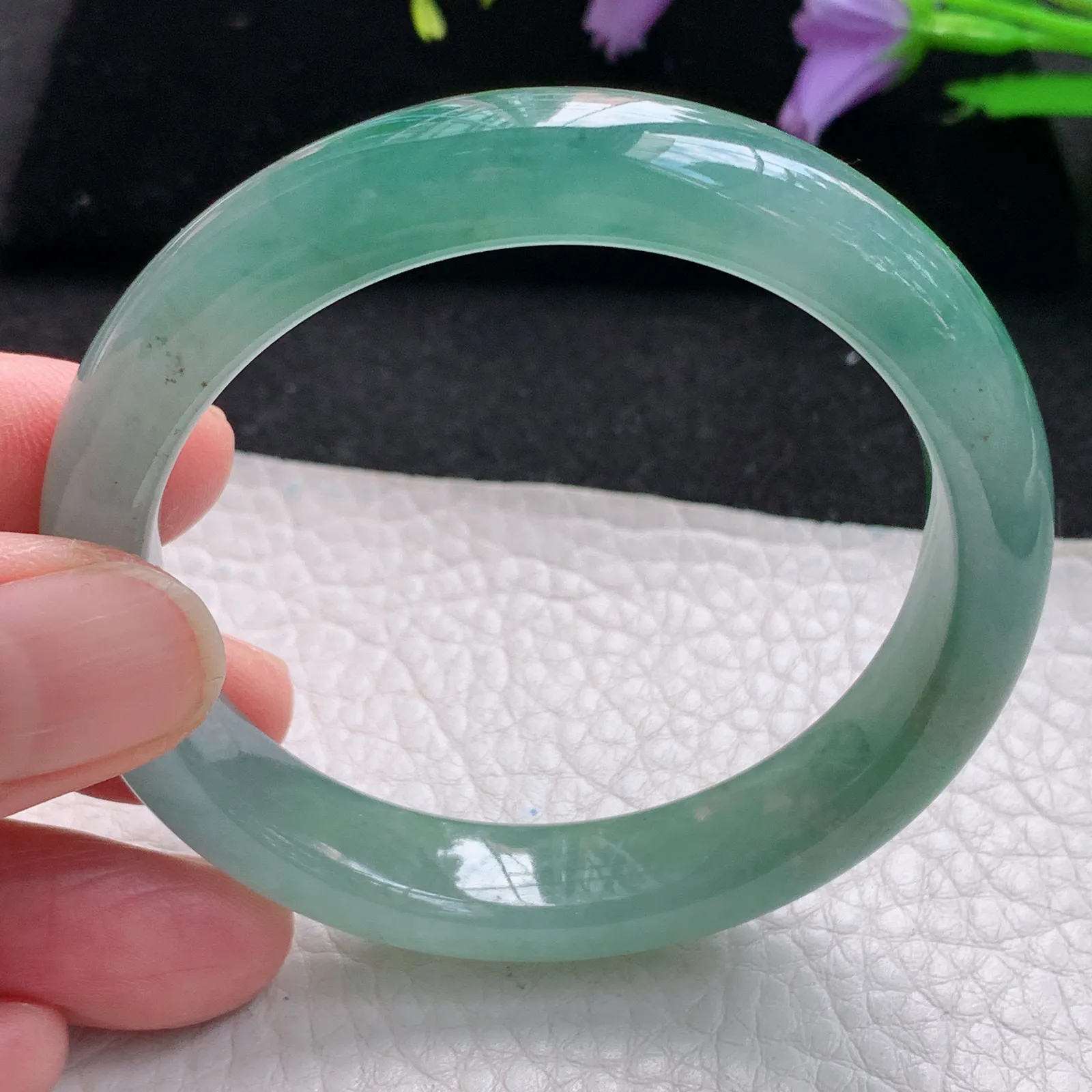 r小圈口53*11.6*7.8平安镯 缅甸翡翠玉手镯冰绿清新宽边玉手环 美人镯