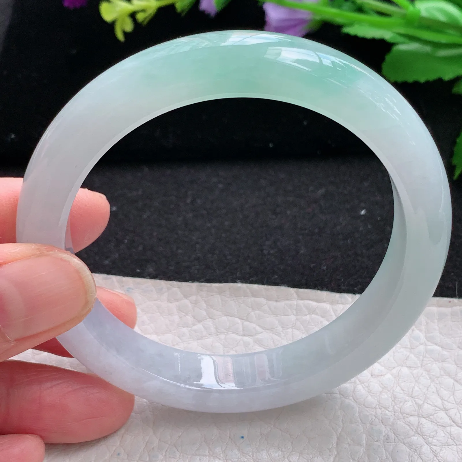 xh自然光58.5*11.8*8.6平安镯 缅甸翡翠a货玉手镯冰胶清爽水灵宽边玉手环