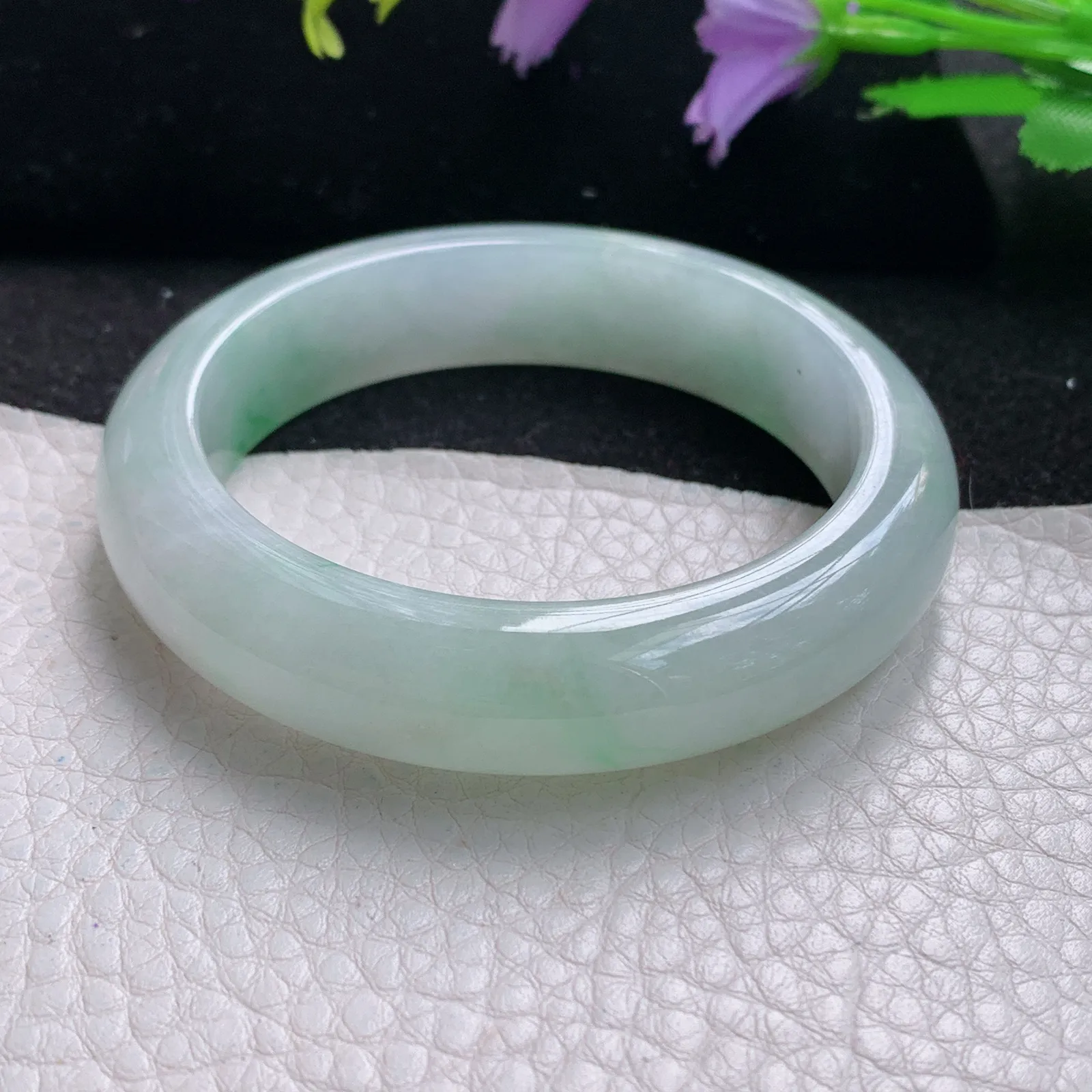 r小圈口52.5*12.8*8.6平安镯 缅甸翡翠玉手镯冰胶清新宽边玉手环 美人镯