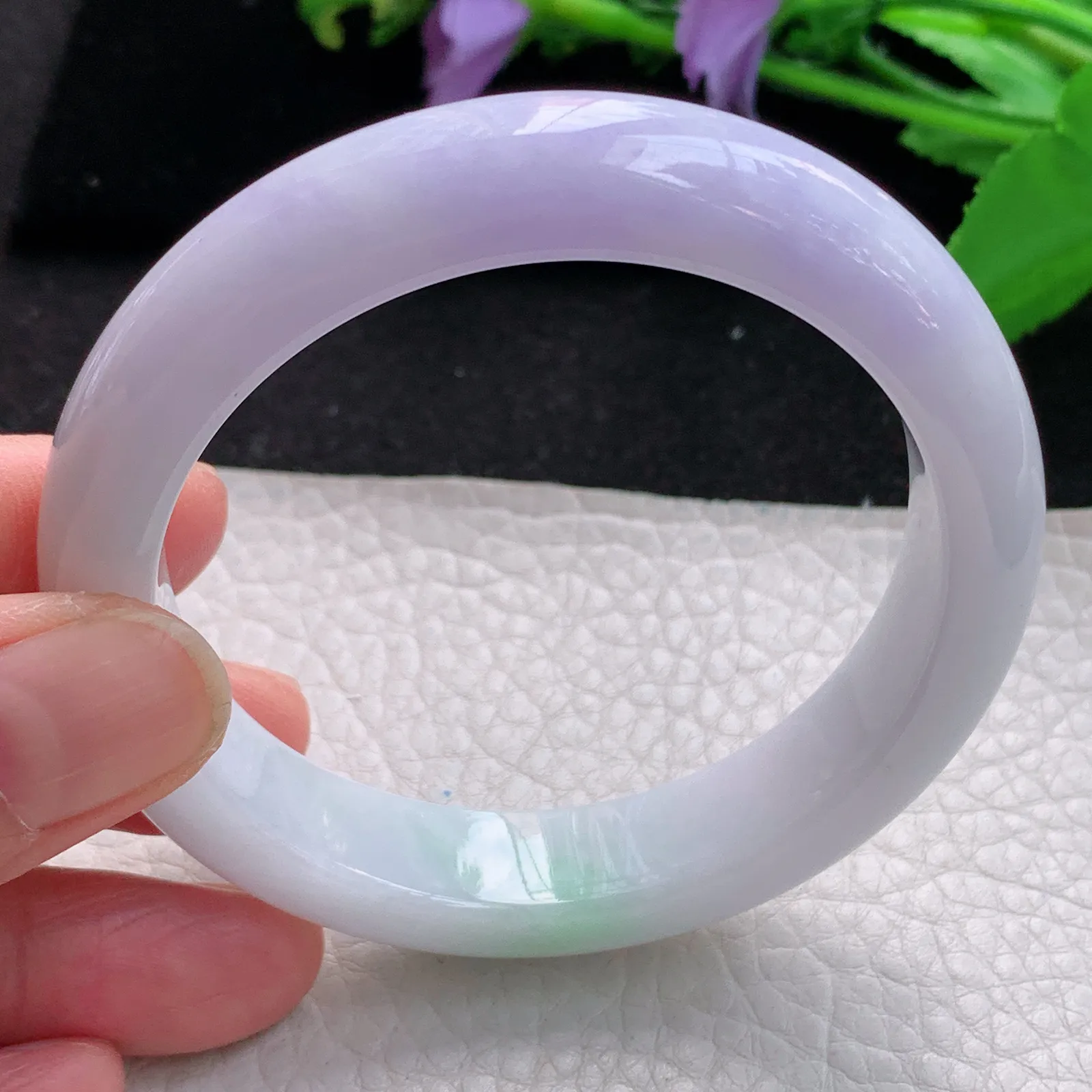 z自然光55.5*12.5*8.6平安镯 缅甸翡翠玉手镯春带彩梦幻款宽边玉手环