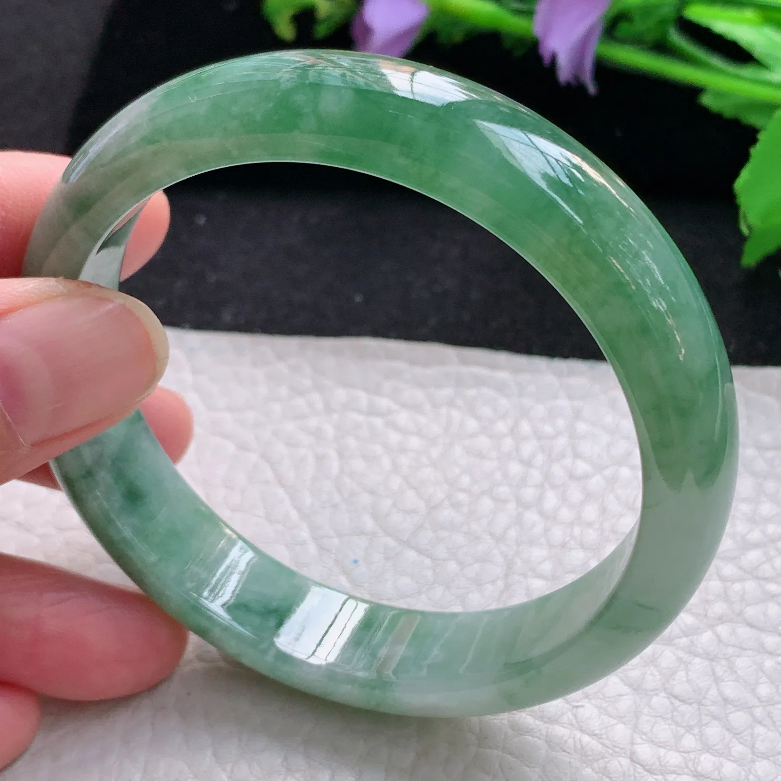 z自然光59*13*7.5平安镯 缅甸翡翠a货玉手镯冰润韵味浓郁宽边玉手环
