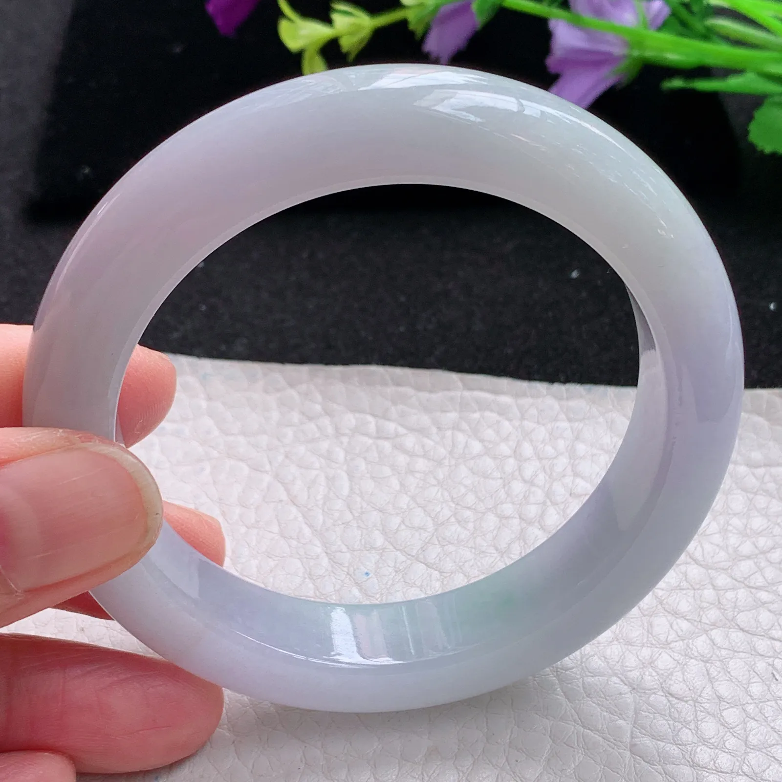 mq自然光57*13*9.5平安镯 缅甸翡翠玉手镯淡紫高雅胶感宽边玉手环 美人镯