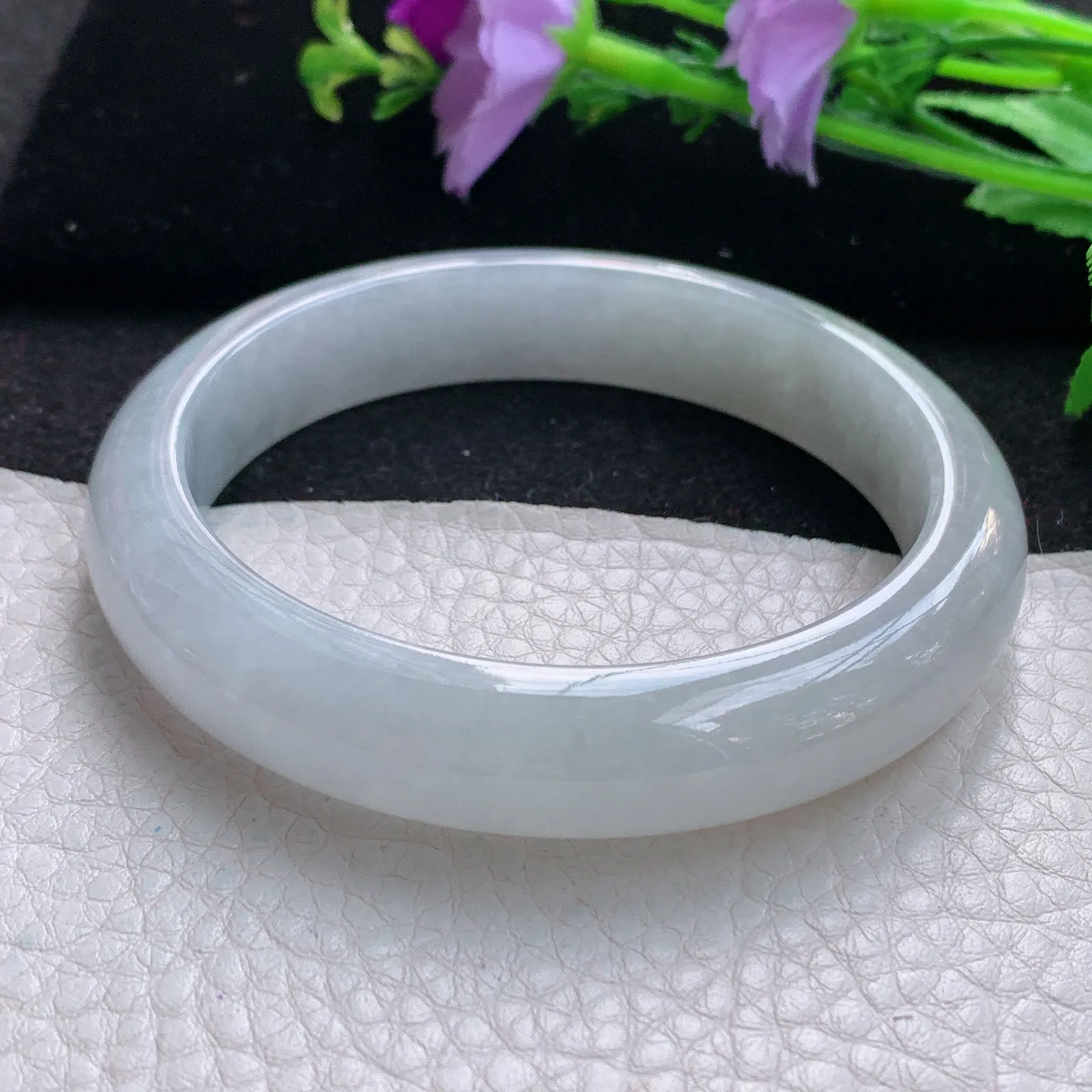 z自然光58.5*12.3*8.6平安镯 缅甸翡翠玉手镯白月光水润宽边玉手环