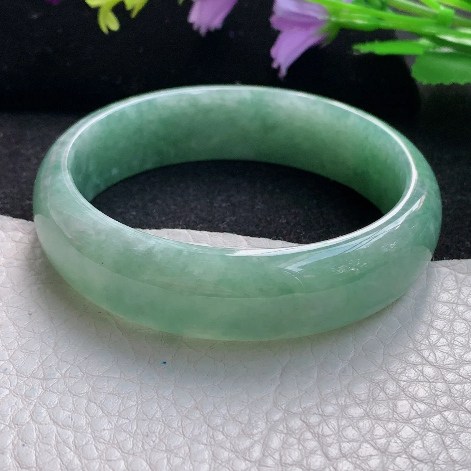 js自然光59*16.5*7轮胎镯 缅甸翡翠玉手镯满绿大气宽边玉手环 平安镯