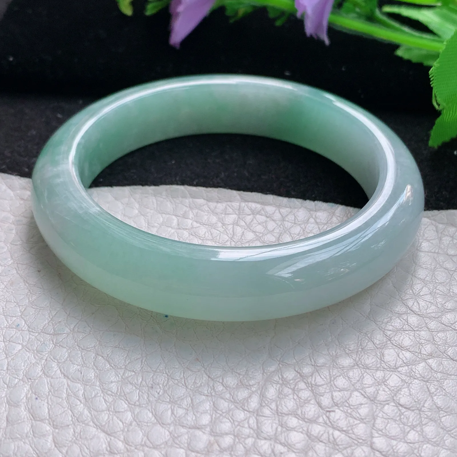 z自然光55.3*12.3*9平安镯 缅甸翡翠玉手镯清新甜美宽边玉手环