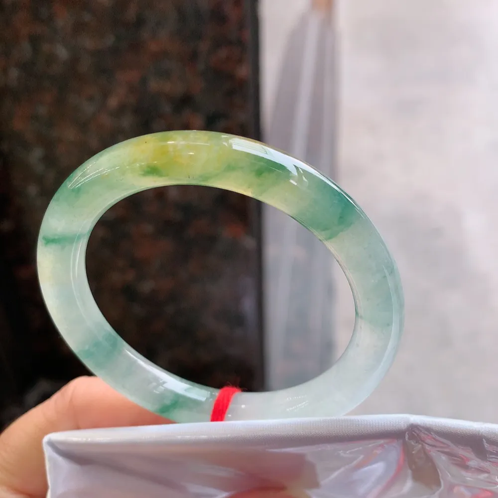 圆条高冰黄翡飘花 无瑕 尺寸:51.1/8.5/8.1 种色俱佳