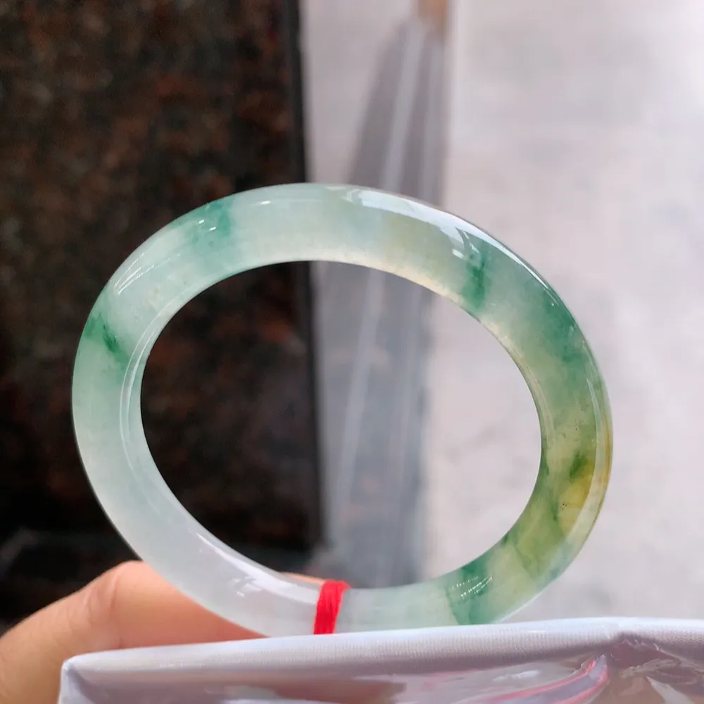 圆条高冰黄翡飘花 无瑕 尺寸:51.1/8.5/8.1 种色俱佳