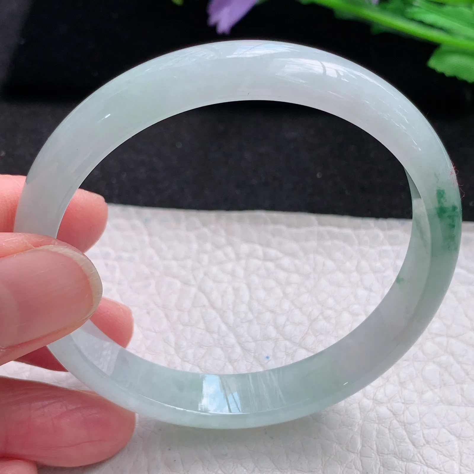 xh自然光56.5*11*6.3平安镯 缅甸翡翠a货玉手镯冰飘花秀气宽边玉手环