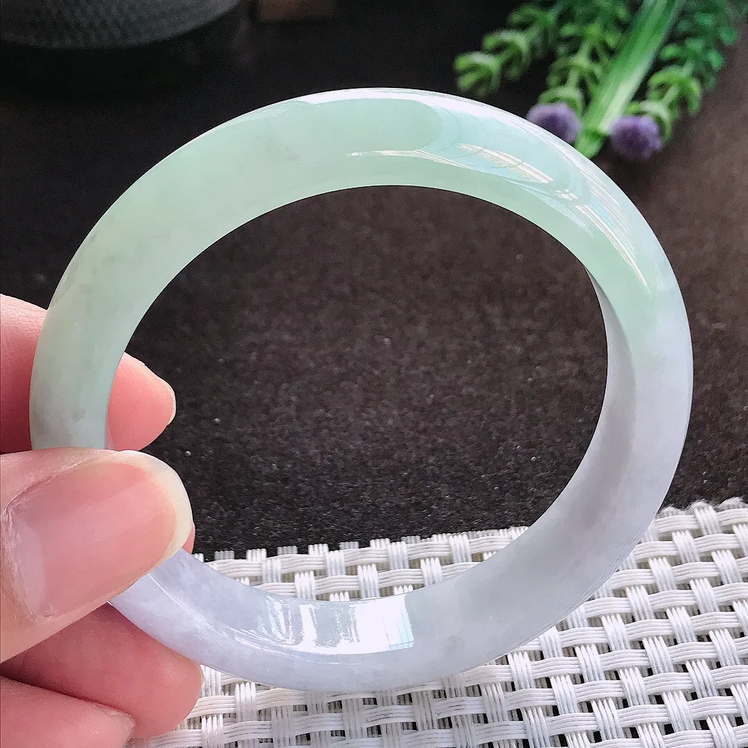 天然a货翡翠56/12.1/7.9老坑冰润起胶半山水手镯宽边玉手镯