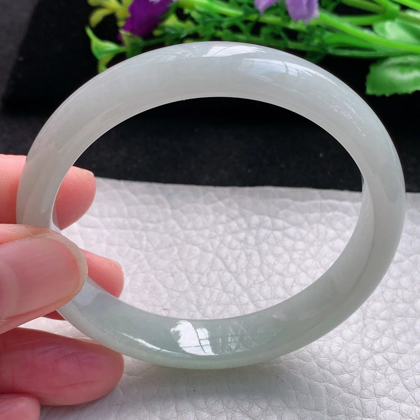 xx自然光56*11.8*6.8平安镯 缅甸翡翠a货玉手镯白月光宽边珠宝玉手环