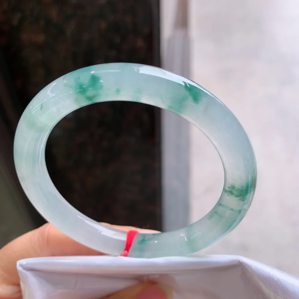 圆条高冰蓝花 无瑕 尺寸:54.3/8.8 花美 种水好