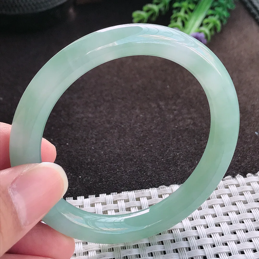 天然a货翡翠54.8/9.1/8.9老坑冰润起胶冰晴圆条手镯玉手镯