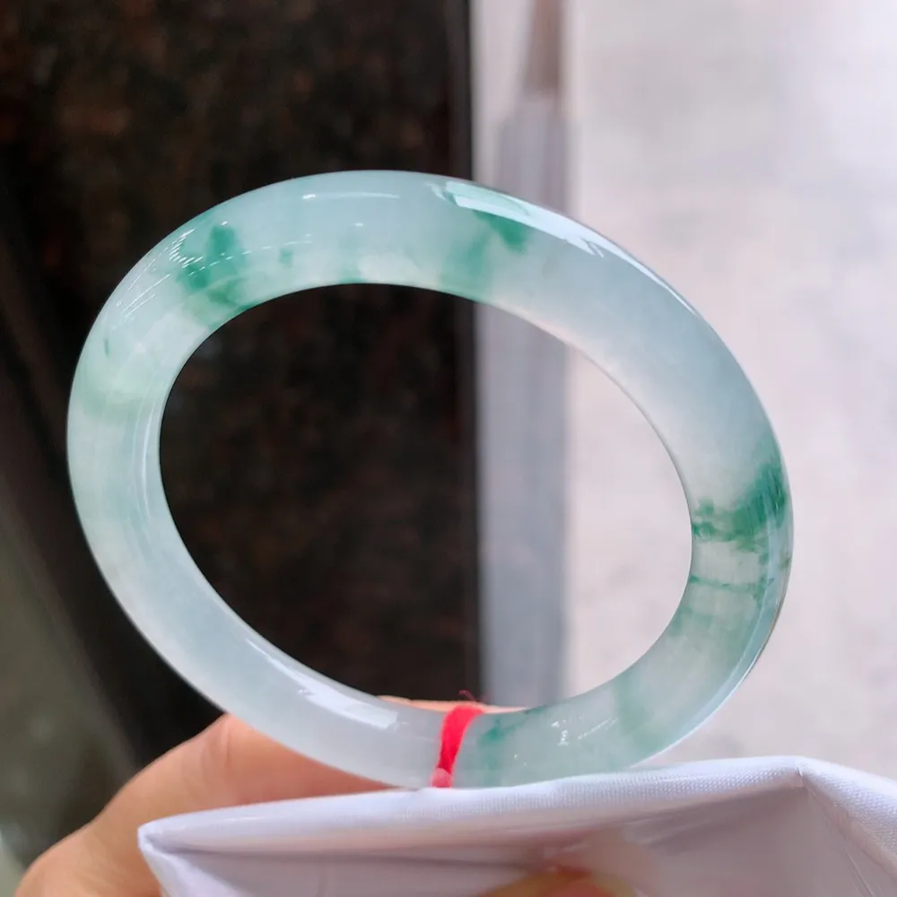 圆条高冰蓝花 无瑕 尺寸:54.3/8.8 花美 种水好