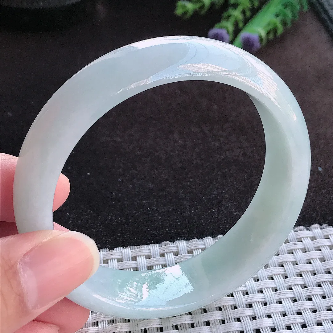 天然a货翡翠58/16.3/8老坑温润轮胎手镯宽边玉手镯