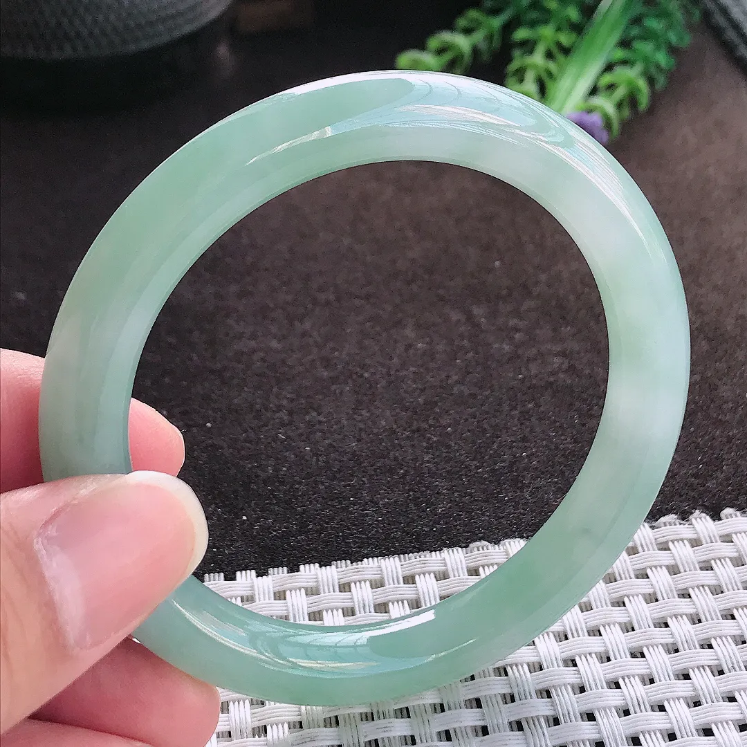 天然a货翡翠54.8/9.1/8.9老坑冰润起胶冰晴圆条手镯玉手镯