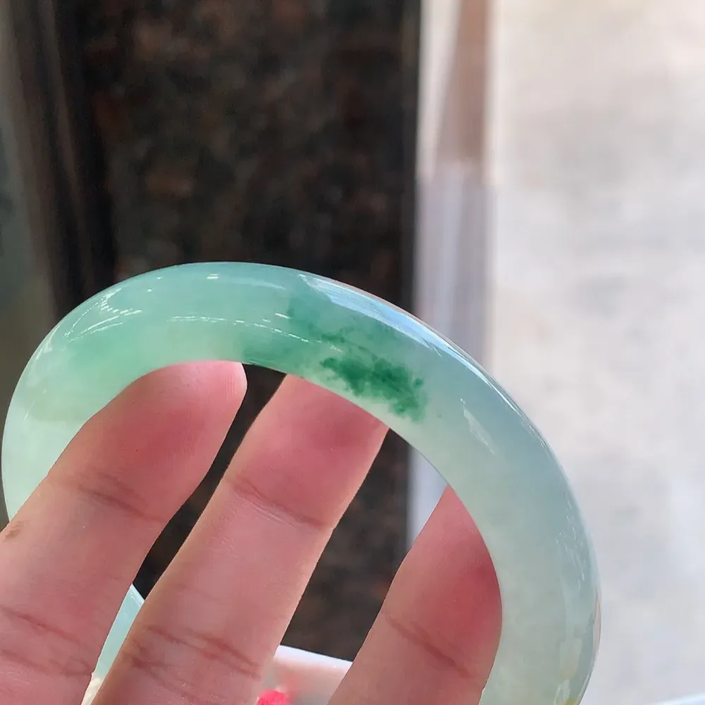 圆条冰黄翡飘花 无瑕 尺寸:57.1/11 花美 种水好