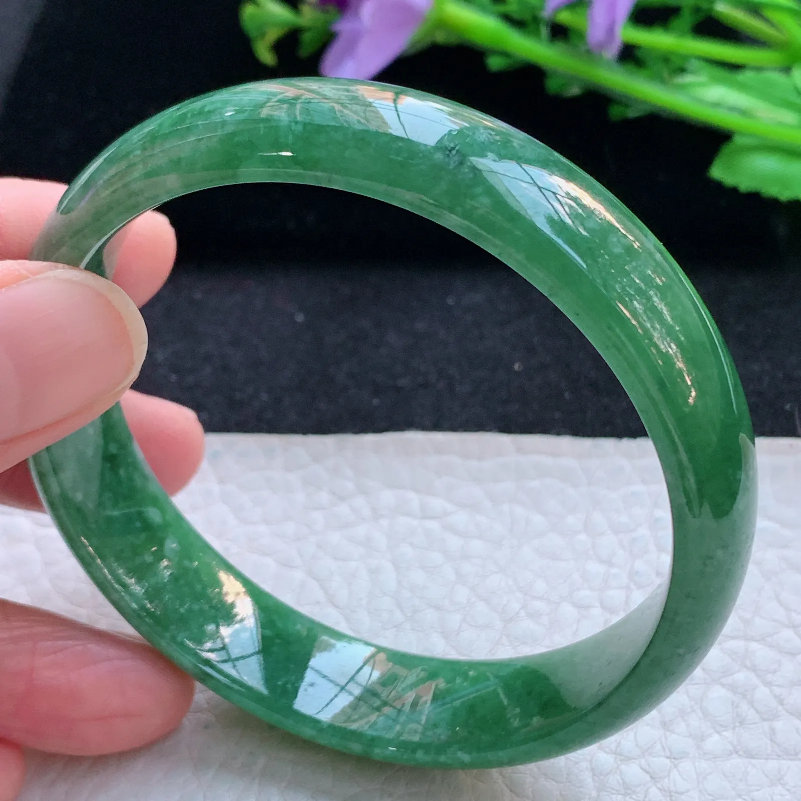 n自然光59*14*9.3平安镯 天然缅甸翡翠满绿高档宽边玉手镯 玉手环