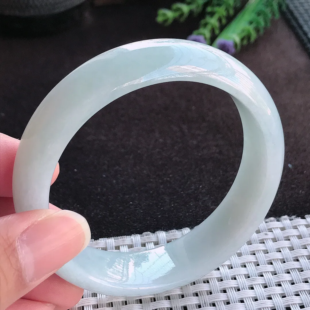 天然a货翡翠58/16.3/8老坑温润轮胎手镯宽边玉手镯