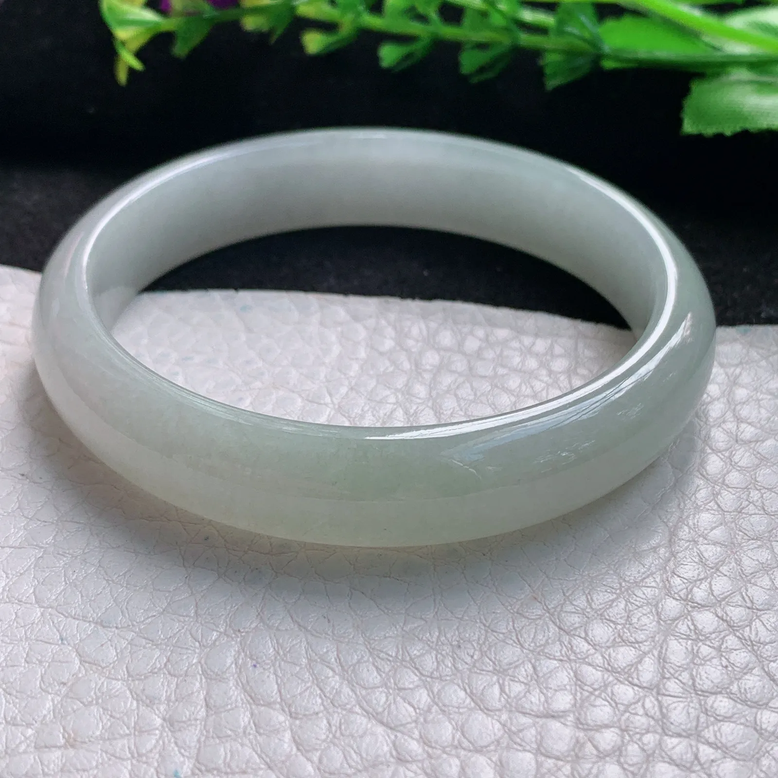 xx自然光56*11.8*6.8平安镯 缅甸翡翠a货玉手镯白月光宽边珠宝玉手环