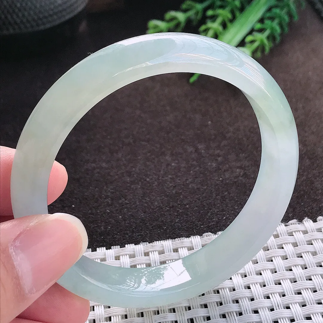 天然a货翡翠56/12/7.2老坑冰透果冻胶冰晴手镯宽边玉手镯