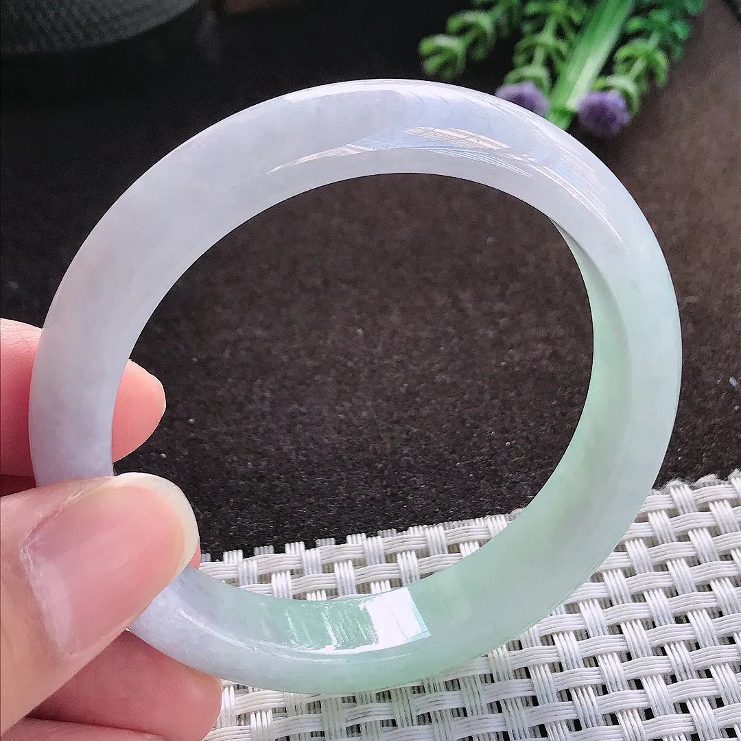 天然a货翡翠56/12.1/7.9老坑冰润起胶半山水手镯宽边玉手镯