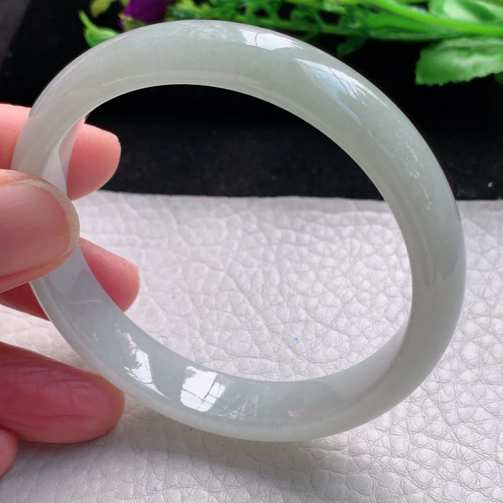 xx自然光56*11.8*6.8平安镯 缅甸翡翠a货玉手镯白月光宽边珠宝玉手环