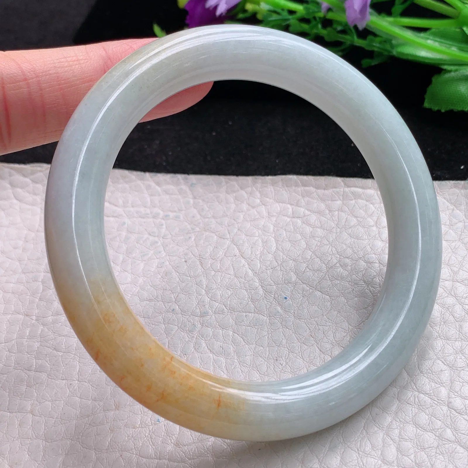 mq自然光57*10美人镯 缅甸翡翠a货玉手镯双彩圆条珠宝玉手环