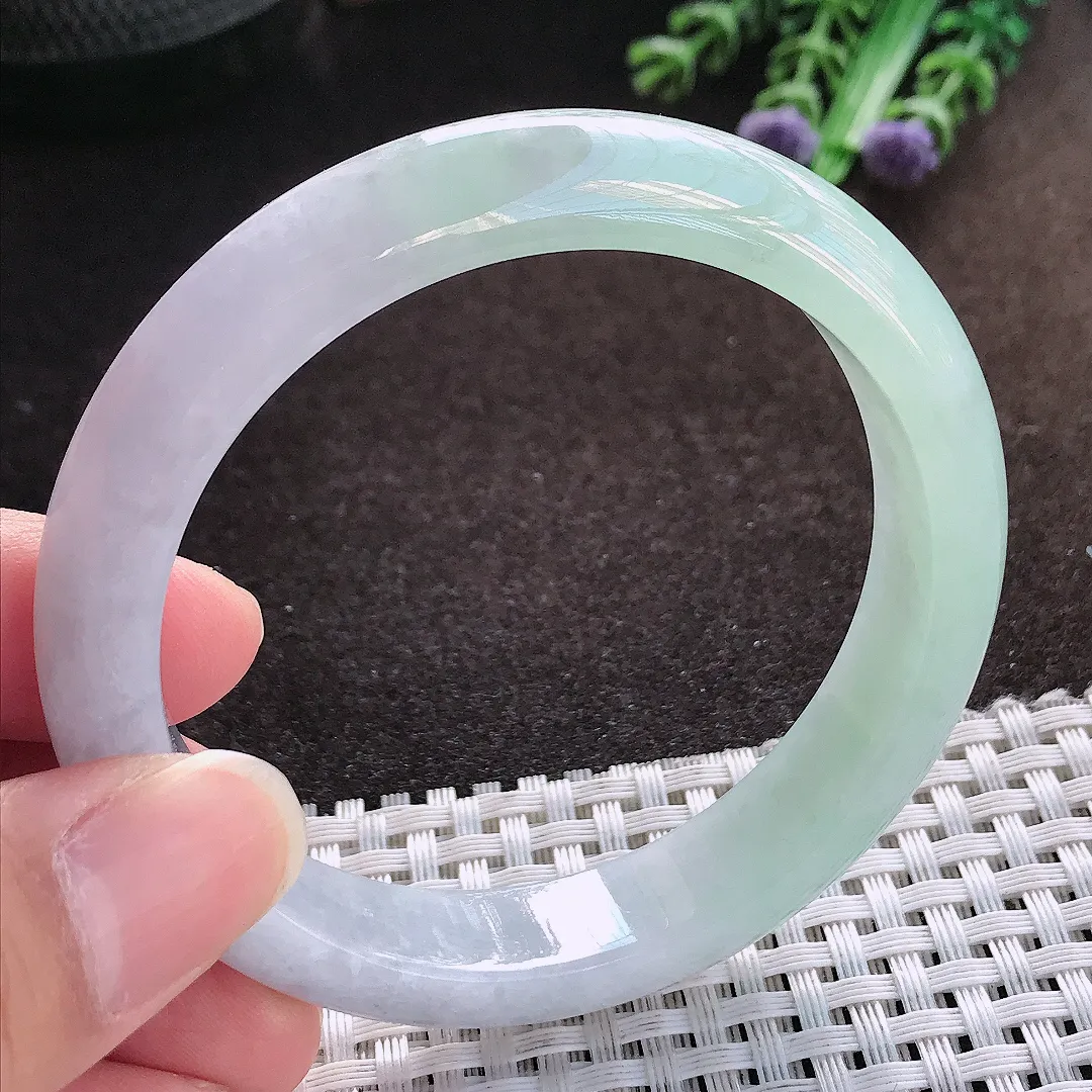 天然a货翡翠56/12.1/7.9老坑冰润起胶半山水手镯宽边玉手镯