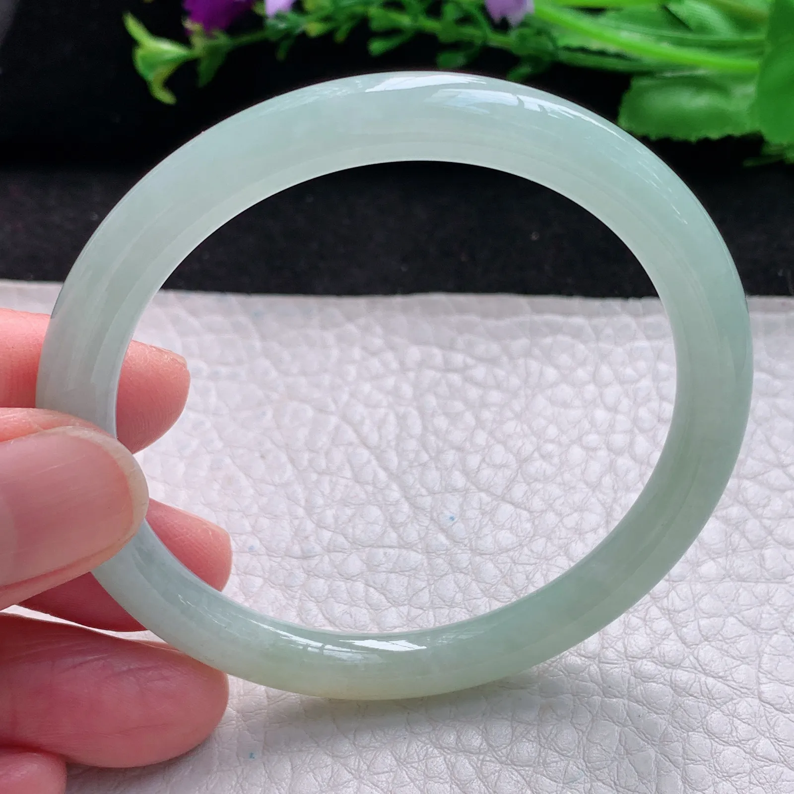 xx自然光54*6.8叮当镯 缅甸翡翠a货玉手镯冰晴圆条珠宝玉手环