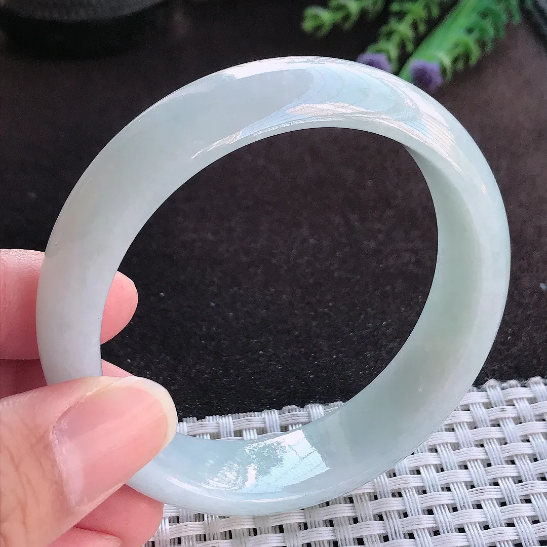 天然a货翡翠58/16.3/8老坑温润轮胎手镯宽边玉手镯