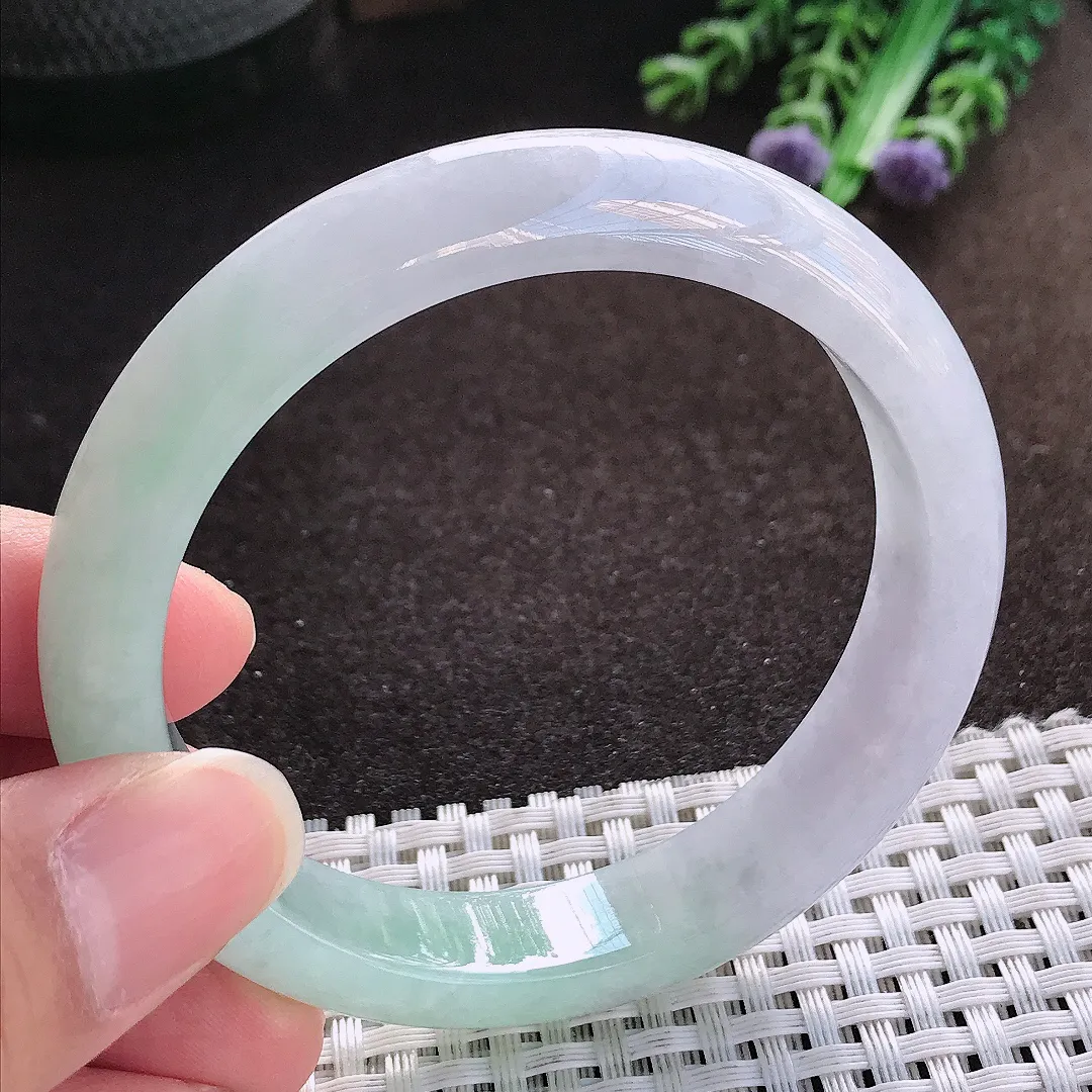 天然a货翡翠56/12.1/7.9老坑冰润起胶半山水手镯宽边玉手镯