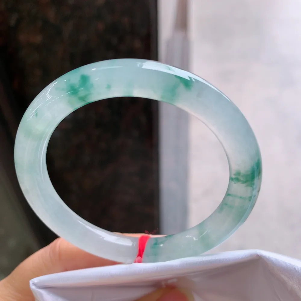 圆条高冰蓝花 无瑕 尺寸:54.3/8.8 花美 种水好