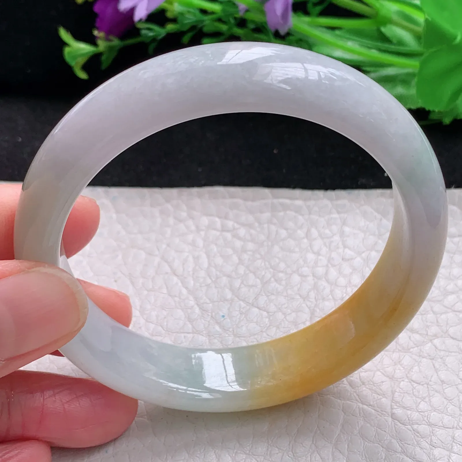 mq自然光58*14.5*7.8招财镯 缅甸翡翠a货玉手镯冰双彩宽边珠宝玉手环