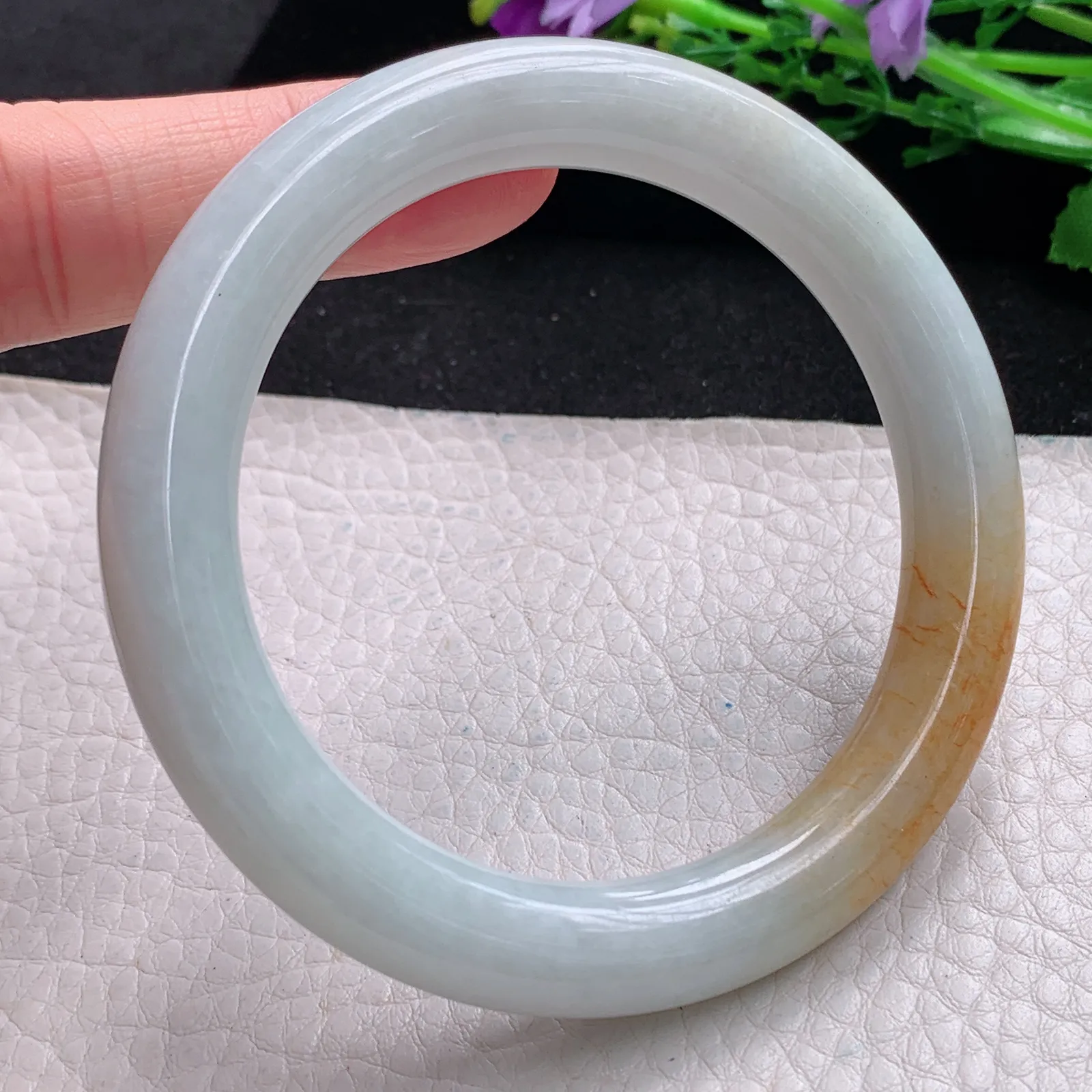 mq自然光57*10美人镯 缅甸翡翠a货玉手镯双彩圆条珠宝玉手环