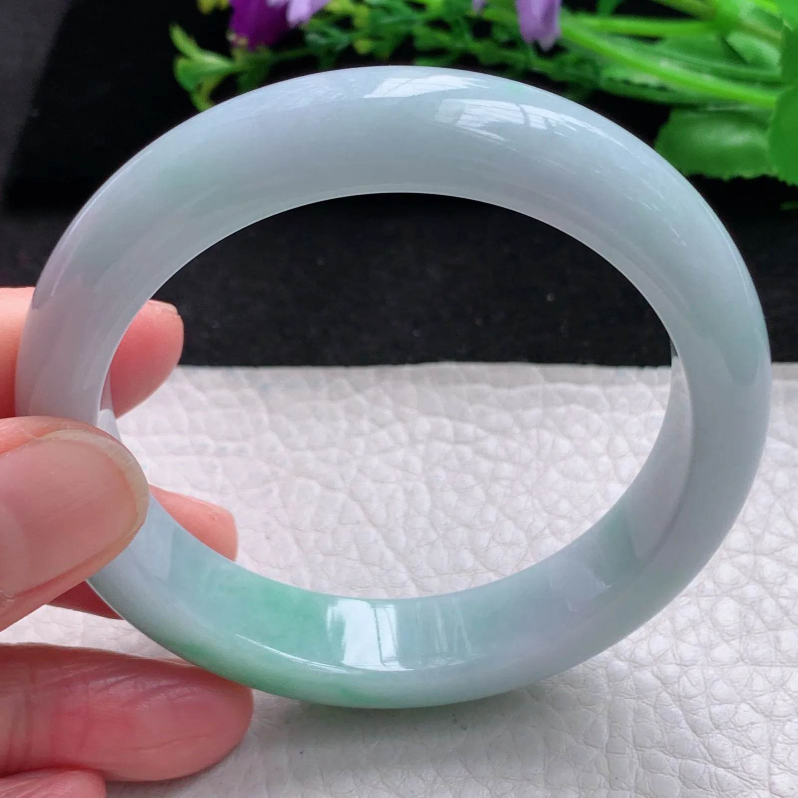 xx自然光56*12.6*8.2平安镯 缅甸翡翠a货玉手镯飘绿花宽边珠宝玉手环