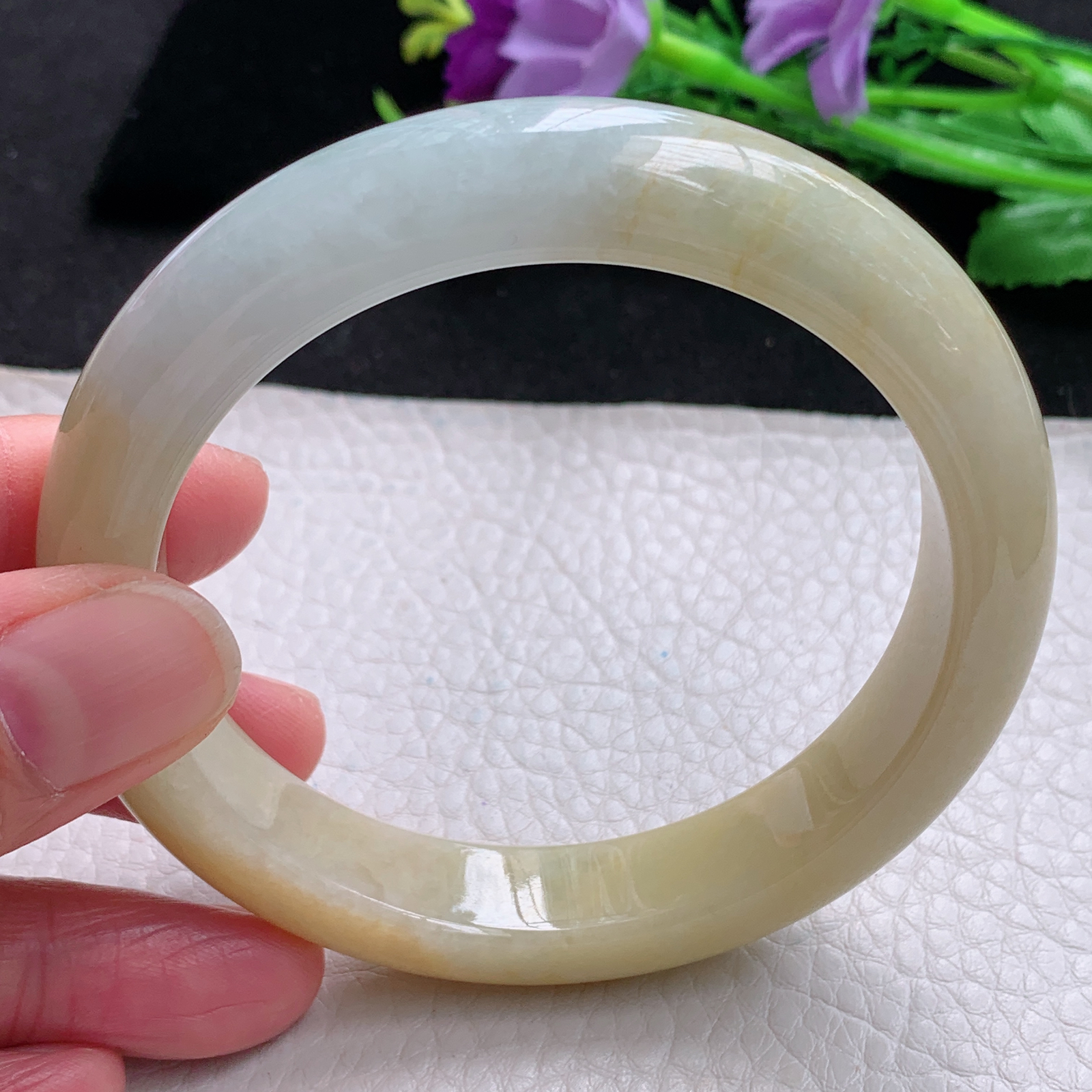 mq大圈口60.5*12.7*9招财镯 缅甸翡翠a货玉手镯双彩宽边珠宝玉手环 平安镯