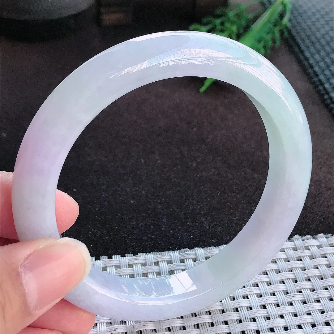 天然a货翡翠62.5/12.1/9.6老坑秀气冰润紫罗兰手镯大圈口宽边玉手镯