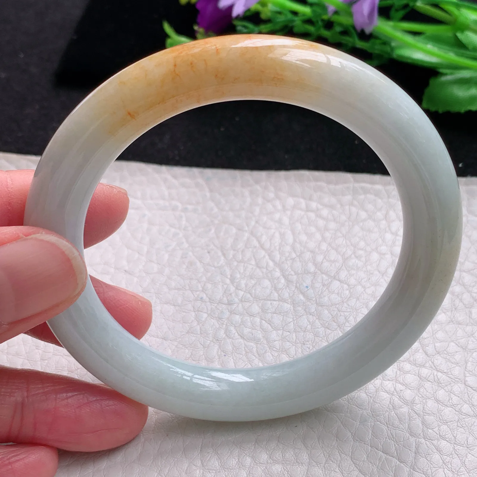 mq自然光57*10美人镯 缅甸翡翠a货玉手镯双彩圆条珠宝玉手环