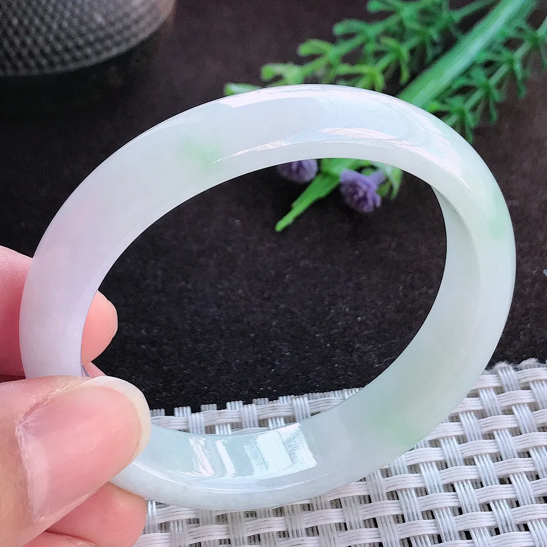 天然a货翡翠52.5/47/13.1/7.1老坑秀气冰润贵妃手镯宽边玉手镯