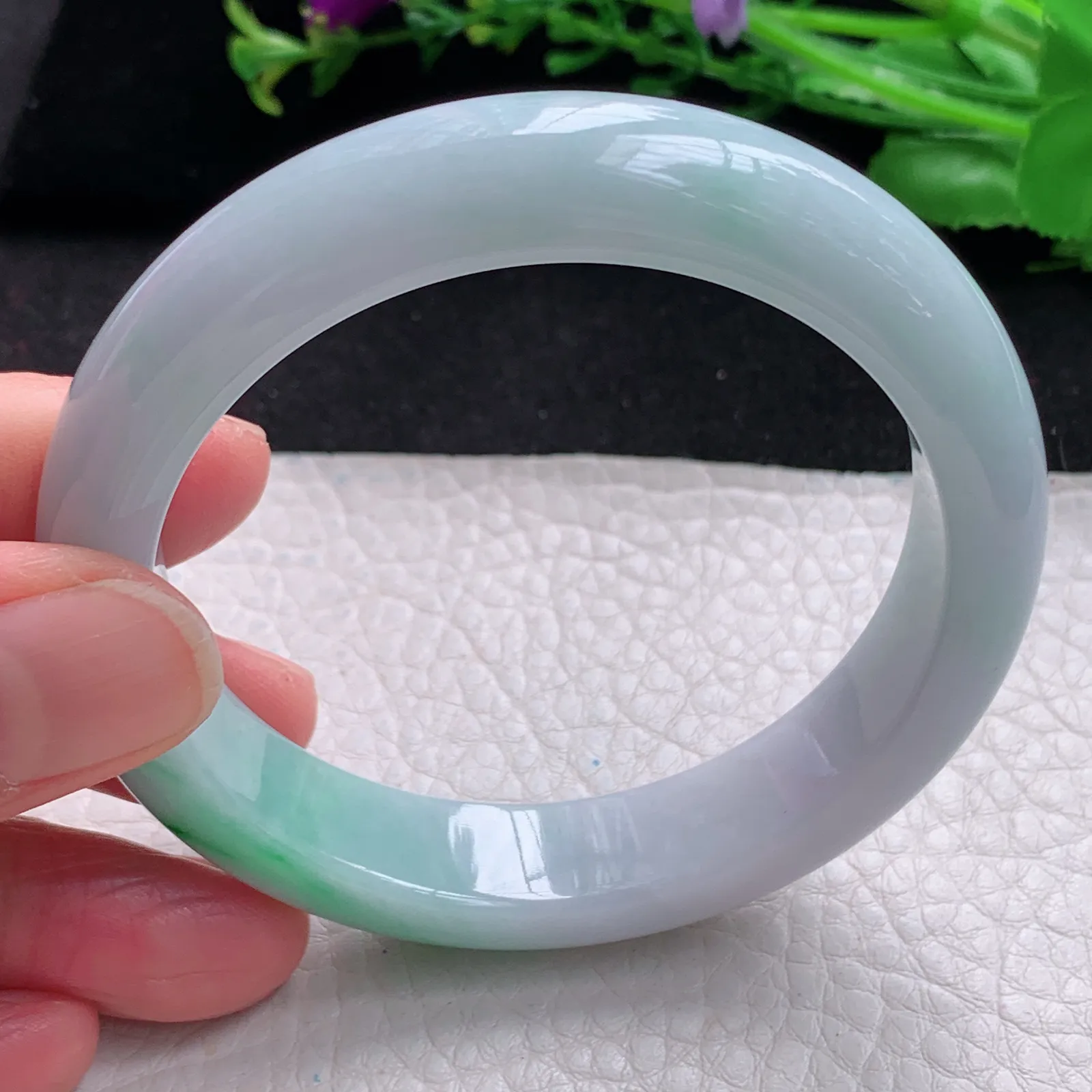 xx自然光56*12.6*8.2平安镯 缅甸翡翠a货玉手镯飘绿花宽边珠宝玉手环